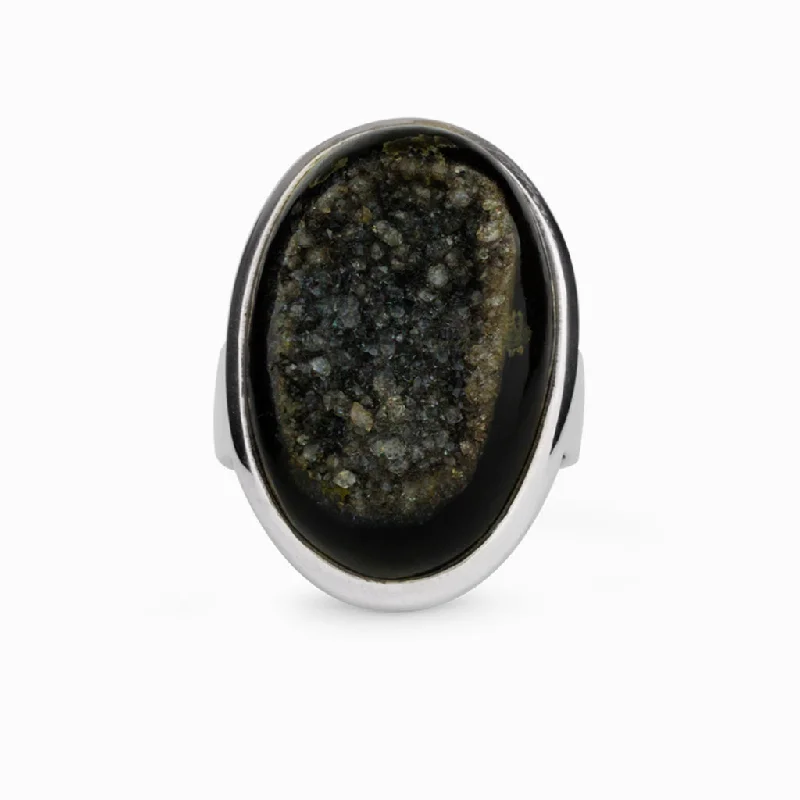 Onyx Druzy Ring