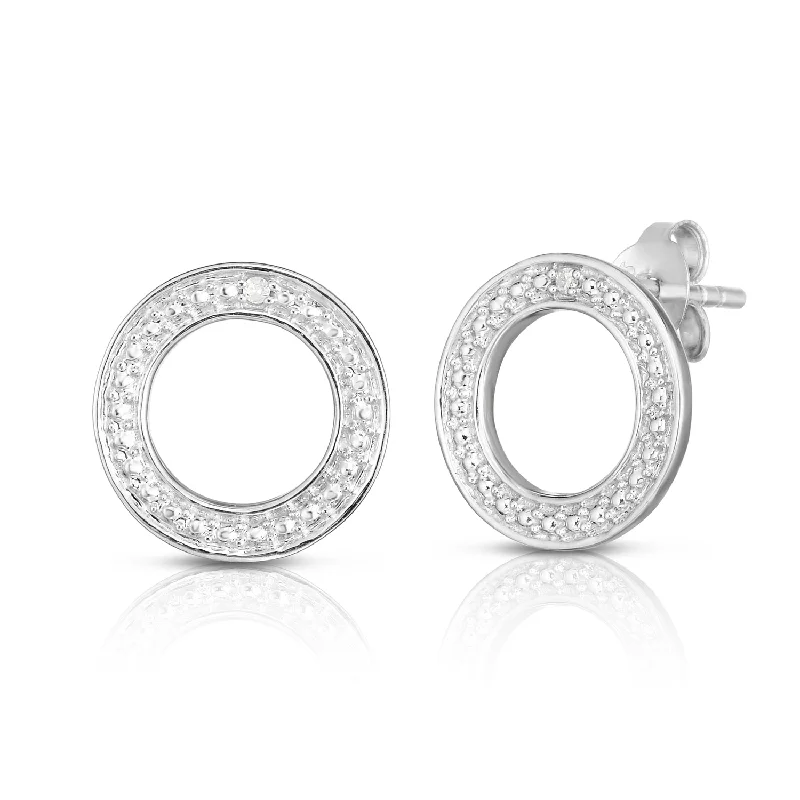 Thick hoop earrings-Circle Diamond Earrings