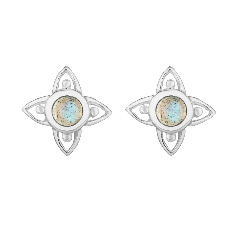 Lily motif earrings-FLEUR - Sterling Silver & Labradorite Studs