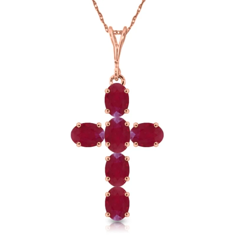 Wide bib necklaces-1.5 Carat 14K Solid Gold Cross Gemstone Necklace Natural Ruby