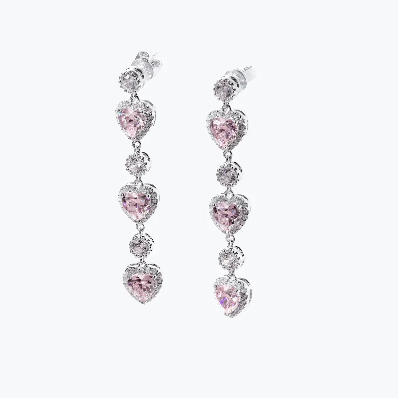 Flat knot earrings-"Ms Charming" Halo Heart Sterling Silver Drop Earrings