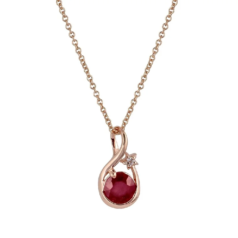 Agate stone necklaces-Viducci 10k Rose Gold Genuine Round Ruby Pendant Necklace