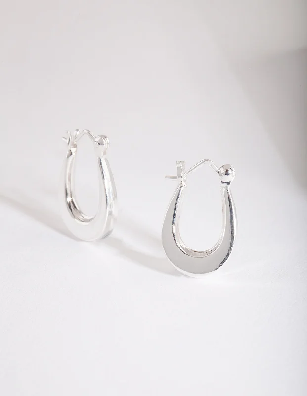 Dove feather earrings-Sterling Silver Chubby Mini Oval Hoop Earrings