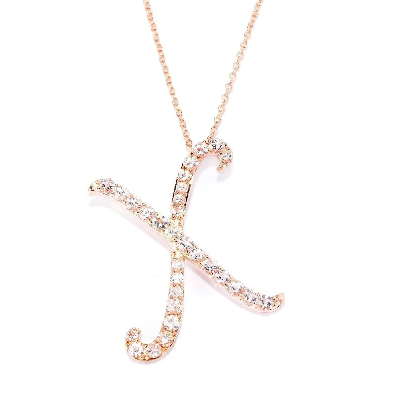 Thick bar necklaces-18k Rose Gold over Sterling Silver Round Morganite Initial X Necklace