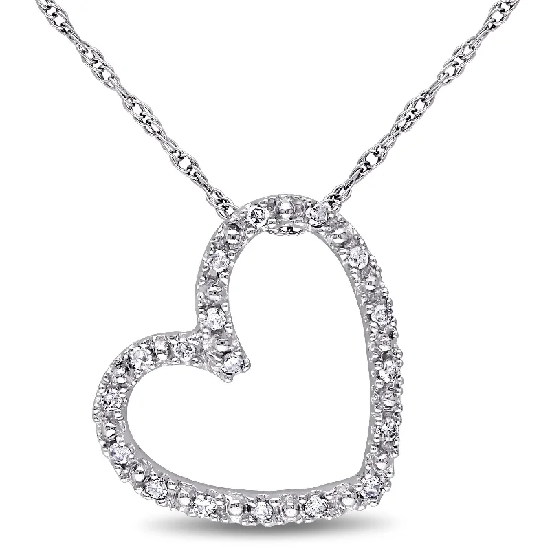 Fine bead necklaces-Miadora 10k White Gold 1/10ct TDW Diamond Heart Necklace