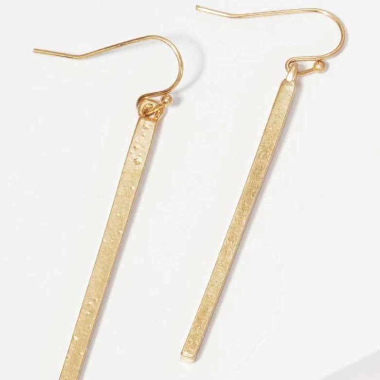 Wave design earrings-Gold Polished Metal Bar Drop Earrings