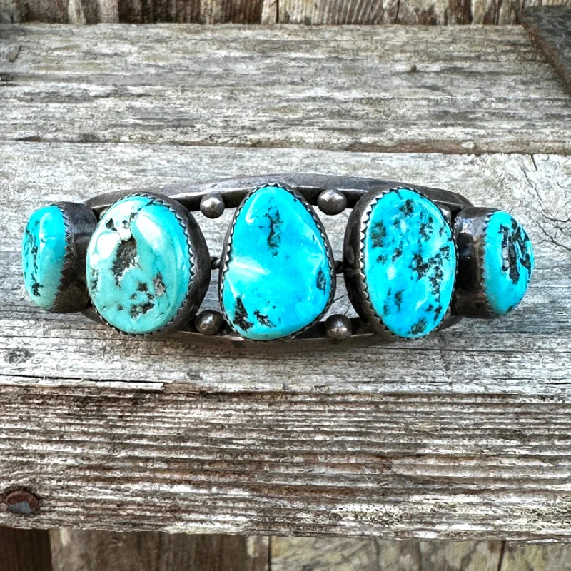 Fine bead bangles-Vintage Navajo Sterling Silver 7 Stone Row Bracelet Turquoise Begay