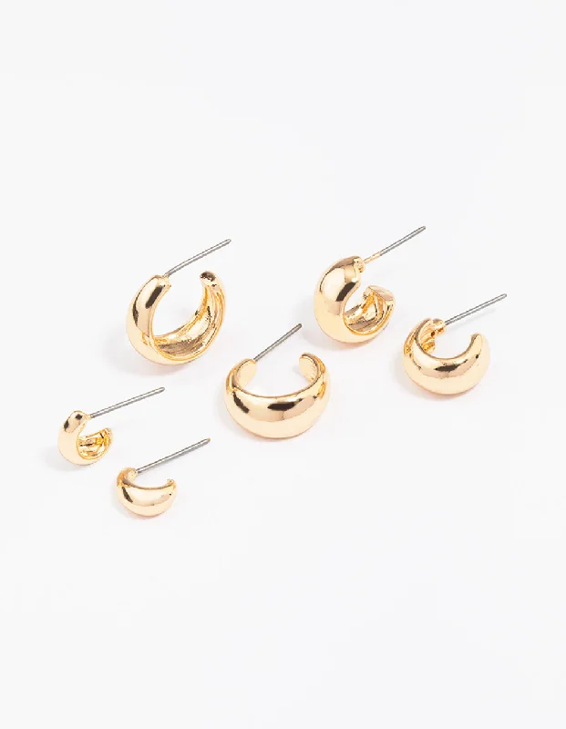 Alloy metal earrings-Gold Mixed Gradual Simple Hoop Earring 3-Pack