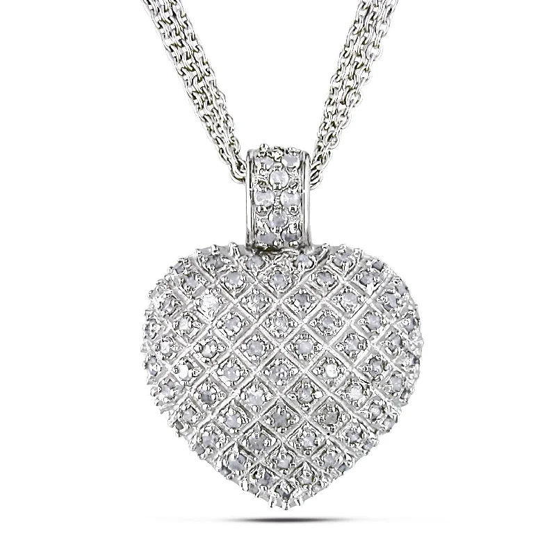 Solid link necklaces-Haylee Jewels 1ct TDW Diamond Heart Triple-strand Drop Necklace Sterling Silver - 17 in x 25.5 mm x 19.5 mm