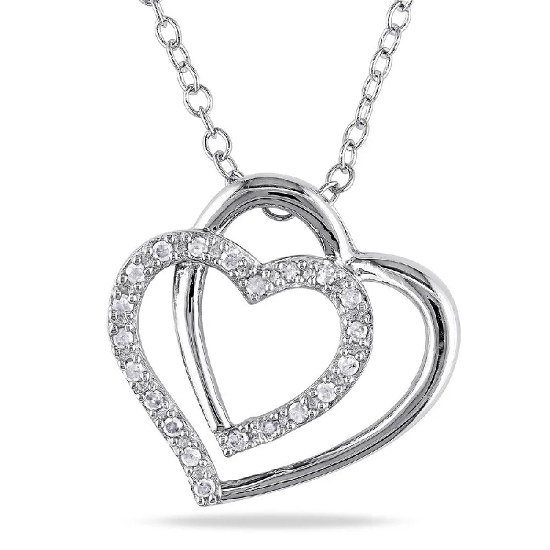 Ruby stone necklaces-Miadora Sterling Silver 1/10ct TDW Diamond Double Heart Necklace