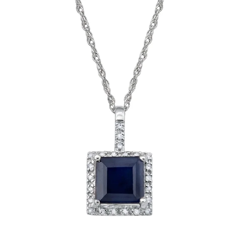 Retro photo necklaces-Viducci 10k White Gold Genuine Sapphire and Diamond Halo Necklace