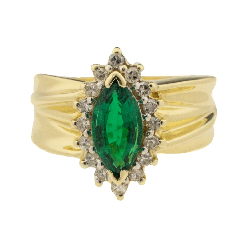 Mystic eye engagement rings-0.71ctw Emerald and 0.25ctw Diamond Accented Gemstone Ring in 14K Yellow Gold - Size 6.75