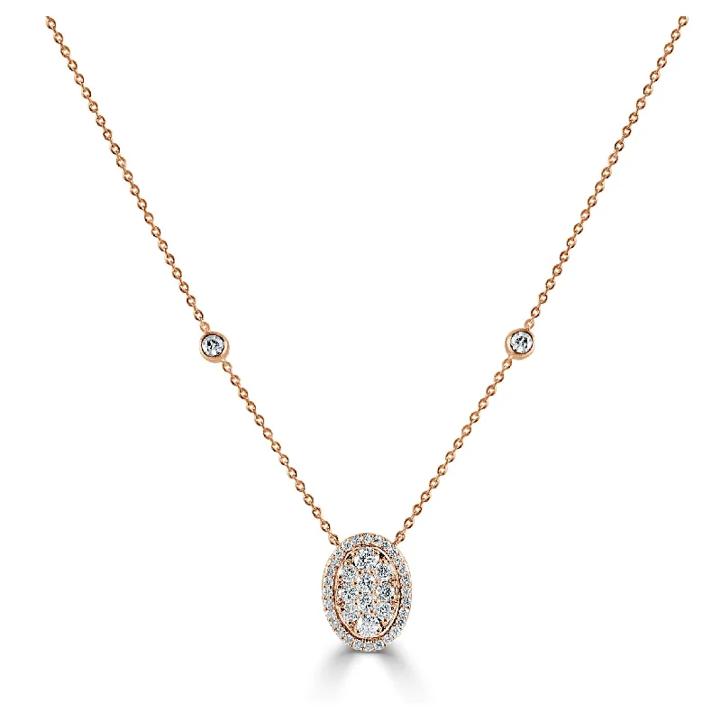 Loop knot necklaces-Joelle Diamond Oval 14K Rose Gold Necklace 1/2ct TDW