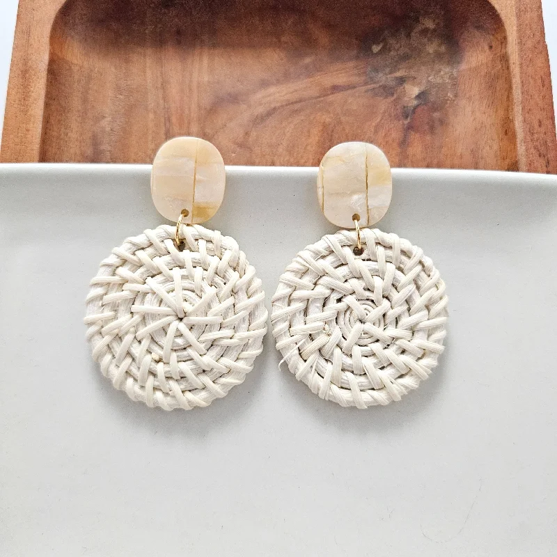 Wide hoop earrings-Dominica Earrings - Light Rattan