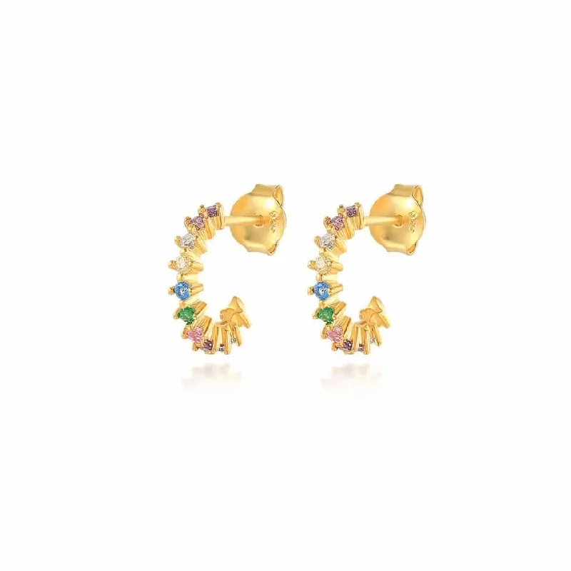 Bead weave earrings-Josie Rainbow Gem Hoops