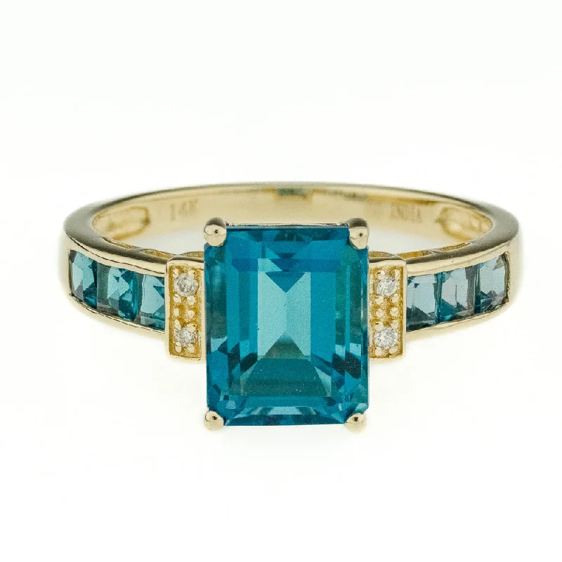 Open shank engagement rings-2.62ctw Blue Topaz with Diamond and Blue Topaz Accents Ring in 14K Yellow Gold - Size 8