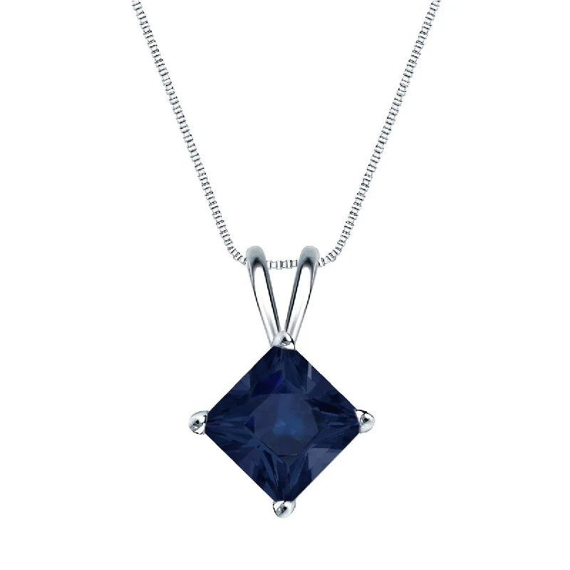 Flat knot necklaces-Auriya 14k Gold Princess-cut Sapphire Solitaire Necklace 1 1/2ct TW