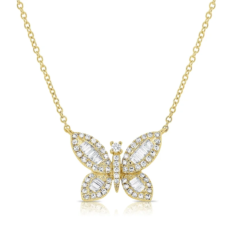 Onyx gem necklaces-Joelle Diamond Butterfly Pendant 1/5 ct 14K White Gold Diamond Necklace