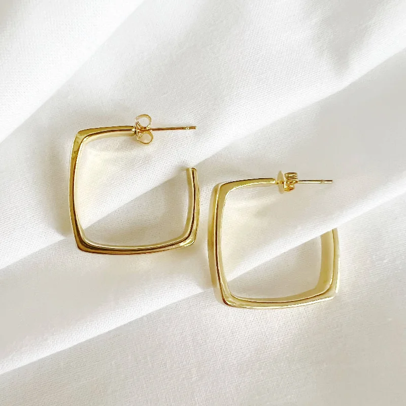 Alloy metal earrings-Aries Geometric Square Gold Filled Hoop Earrings