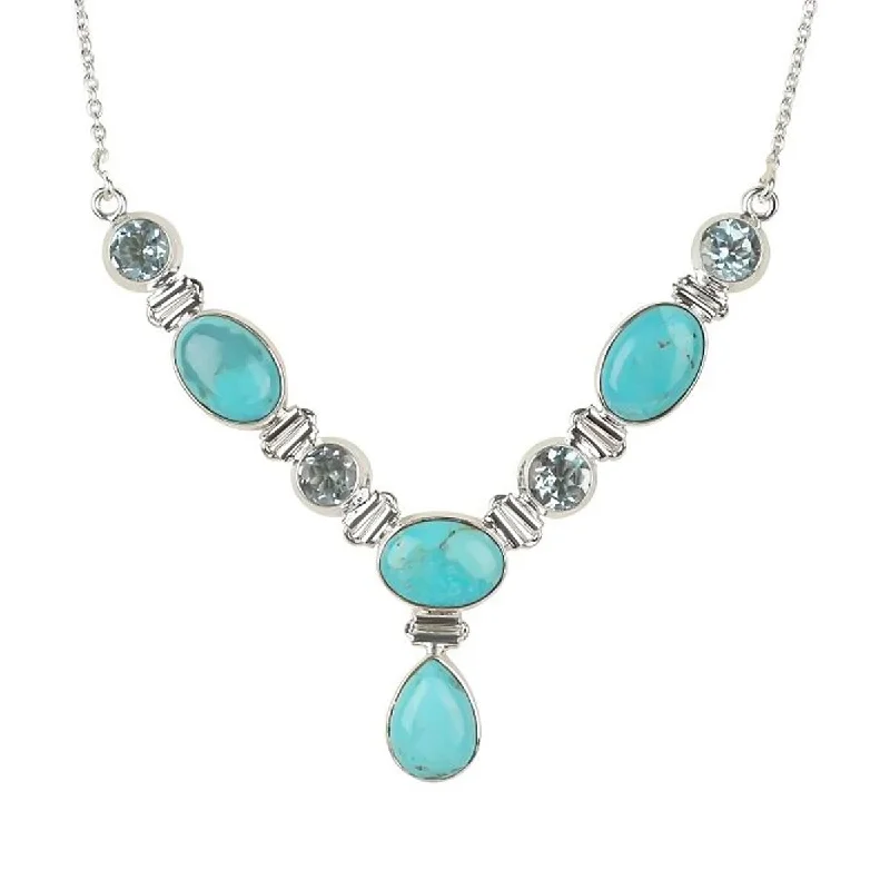 High gloss necklaces-925 Sterling Silver Blue Mohave Turquoise And Sky Blue Topaz Y-Shape Necklace