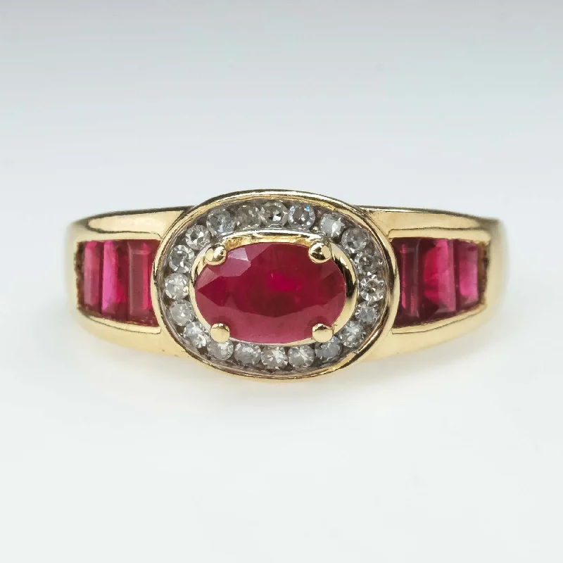 Java tile engagement rings-0.50ct Natural Ruby & Diamond Accents Halo Ring in 14K Yellow Gold