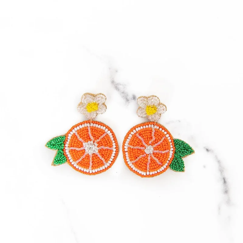 Flat knot earrings-Orange Beaded Earrings