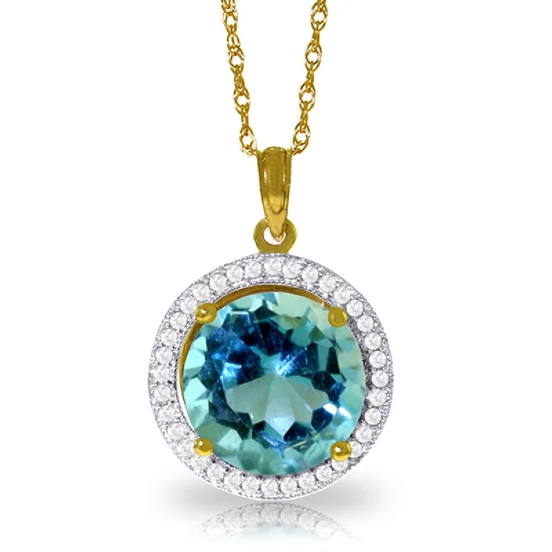 Vivid druzy necklaces-8 Carat 14K Solid Gold Natural Diamond Blue Topaz Gemstone Necklace