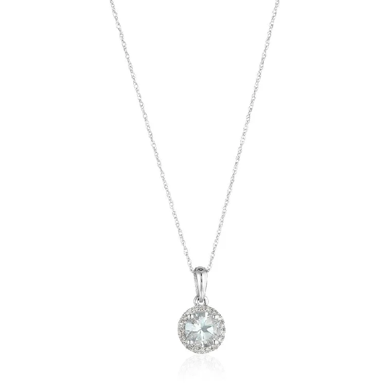 Galaxy charm necklaces-10k White Gold Aquamarine and Diamond Classic Princess Di Pendant Necklace, 18"