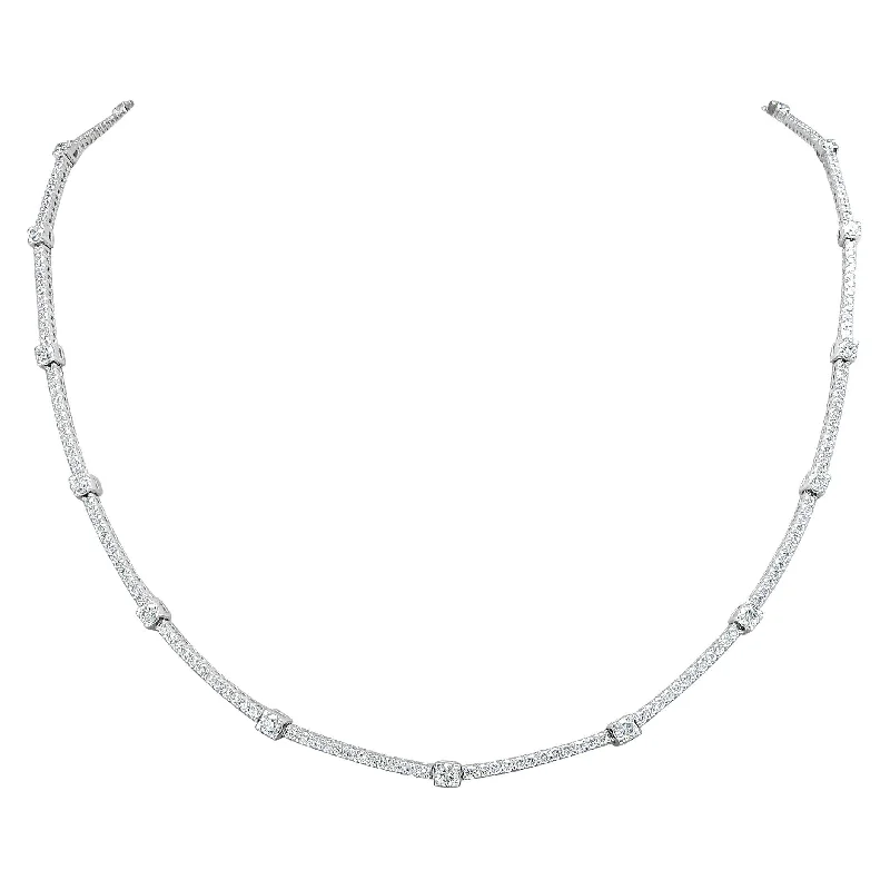 Chunky gem necklaces-Joelle Diamond Station Necklace 18k White Gold 17-inch Inches 4 ct TDW