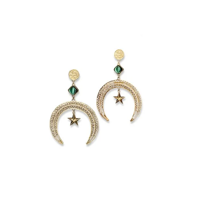 Tiny wing earrings-Diamond Crescent Earrings