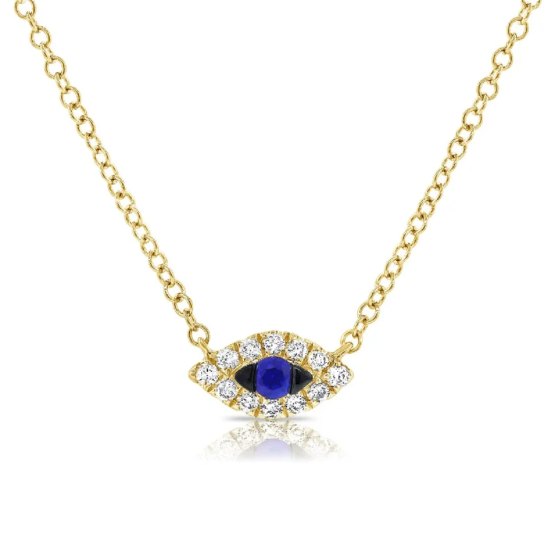 Light wood necklaces-Joelle Diamond Tiny Evil Eye Blue Sapphire Necklace 14K Gold