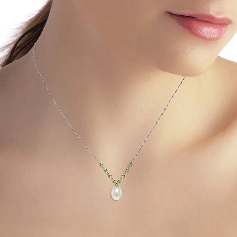 Zodiac charm necklaces-5 CTW 14K Solid White Gold Necklace Natural Peridot pearl