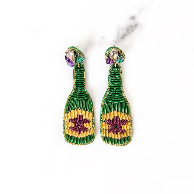 Swirl shape earrings-Mardi Gras Champagne Bottle Earrings