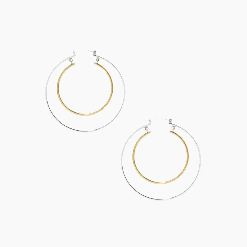 Coiled cord earrings-Sterling Silver Double Big Hoop  Earrings