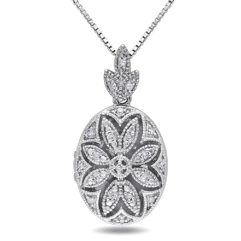 Round pendant necklaces-Miadora Sterling Silver Vintage Diamond Locket Necklace