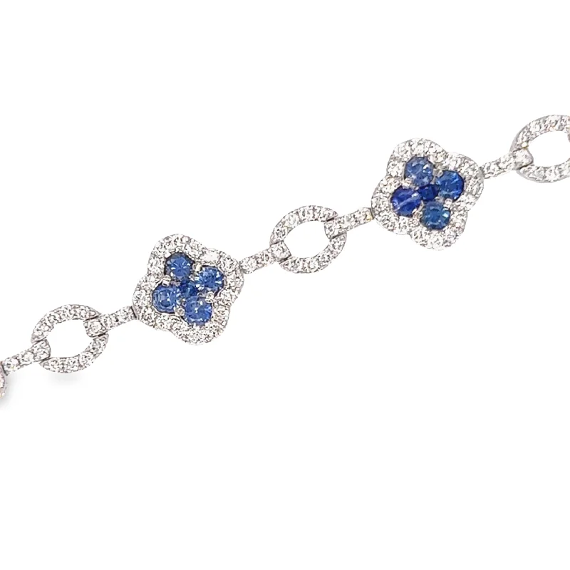 Lily motif bangles-14K White Gold Sapphire and Diamond Clover Bracelet