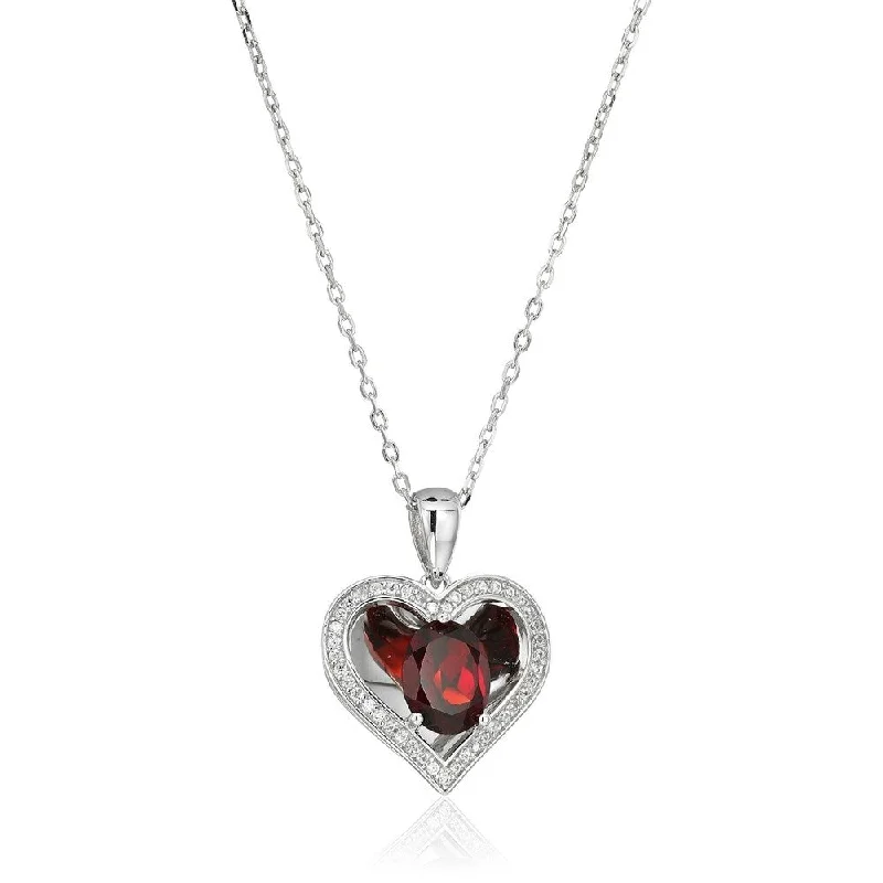 Whimsical bead necklaces-Sterling Silver Red Garnet Reflection Heart Pendant Necklace, 18"