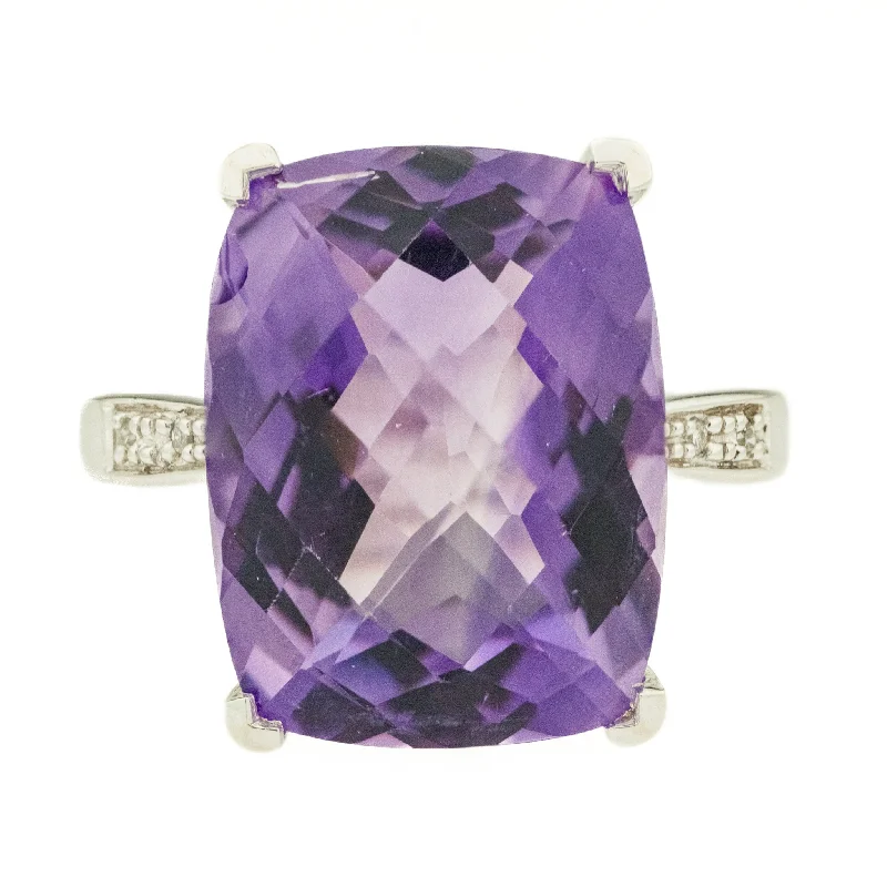 Astro theme engagement rings-15.36ct Cushion Amethyst w/ 0.03ctwDiamond Accents Gemstone Ring in 14K White Gold