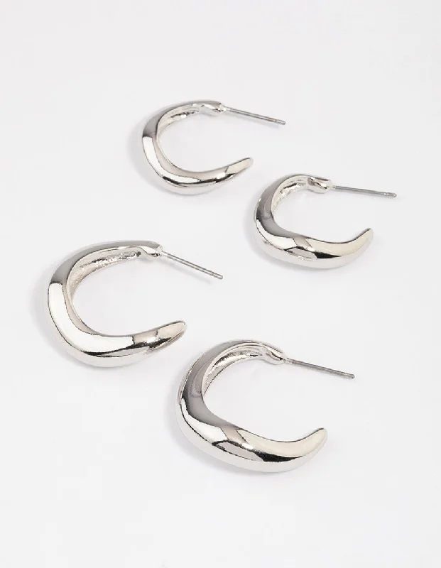 Trekker braid earrings-Silver Wave Match Hoop Earrings Pack