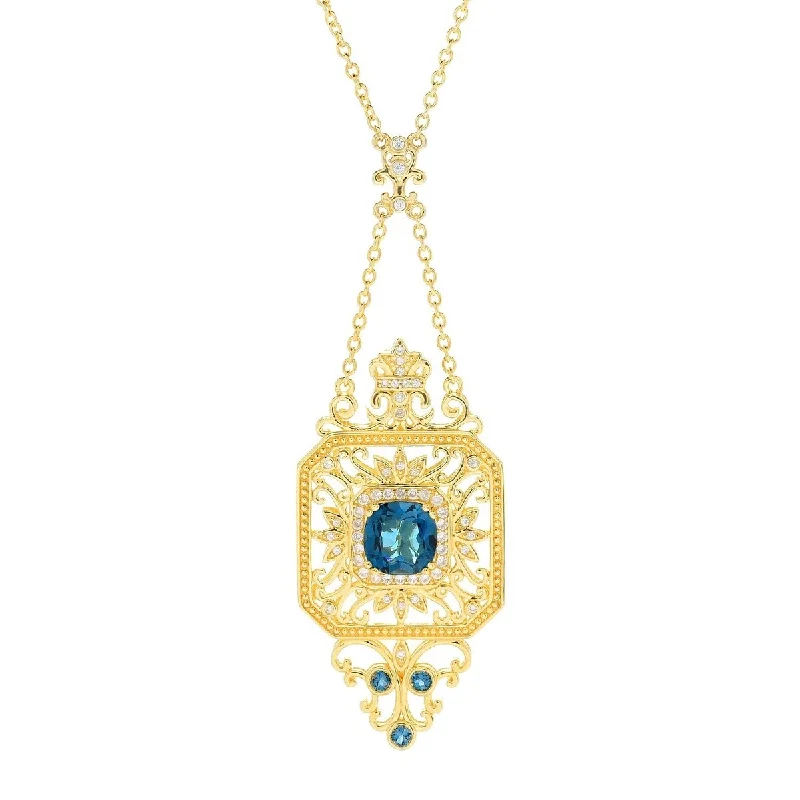 Shiny gold necklaces-Dallas Prince 18" 5.72ctw London Blue Topaz & White Zircon Filigree Necklace