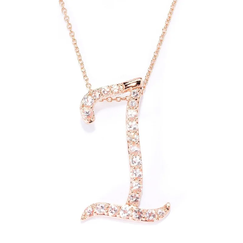 Chunky gem necklaces-18k Rose Gold over Sterling Silver Round Morganite Initial I Necklace