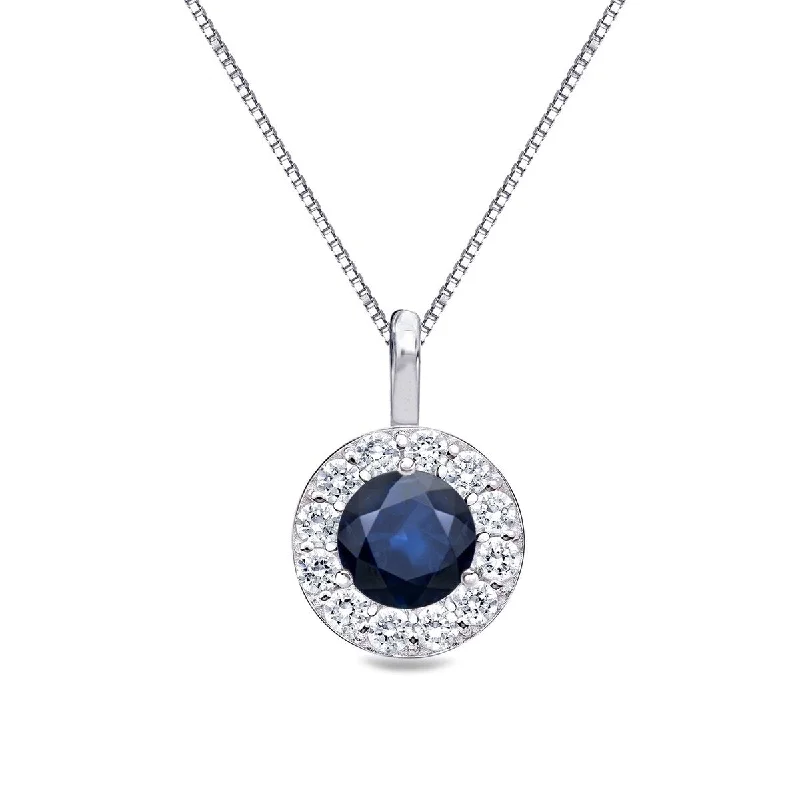 Stamped monogram necklaces-Auriya 14k Gold 1/3 ct Round-Cut Blue Sapphire and Diamond Halo Necklace