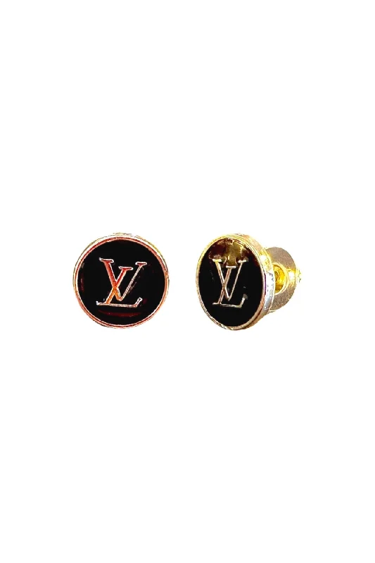 Radiant pearl earrings-LV Black Button Earrings