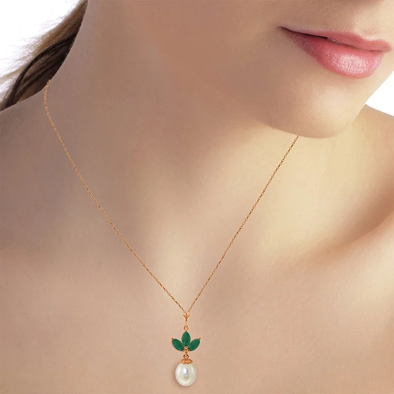 Vivid druzy necklaces-4.75 Carat 14K Solid Gold Gemstone Necklace Natural Pearl Emerald