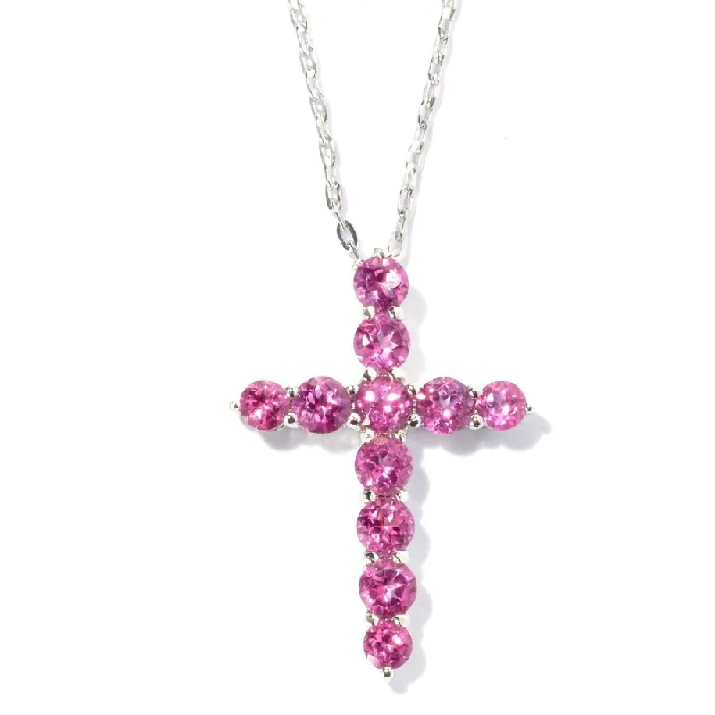 Sleek pendant necklaces-Stering Silver Pink Topaz Cross Necklace