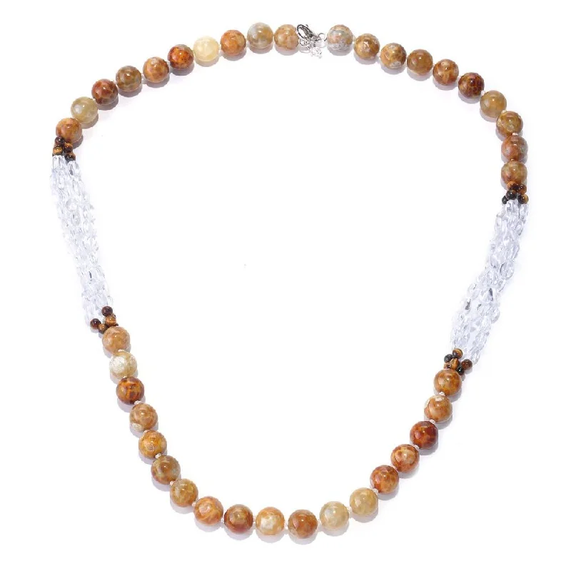 Cotton braid necklaces-Sterling Silver 24-inch Fire Agate, Tiger Eye and Crystal Necklace