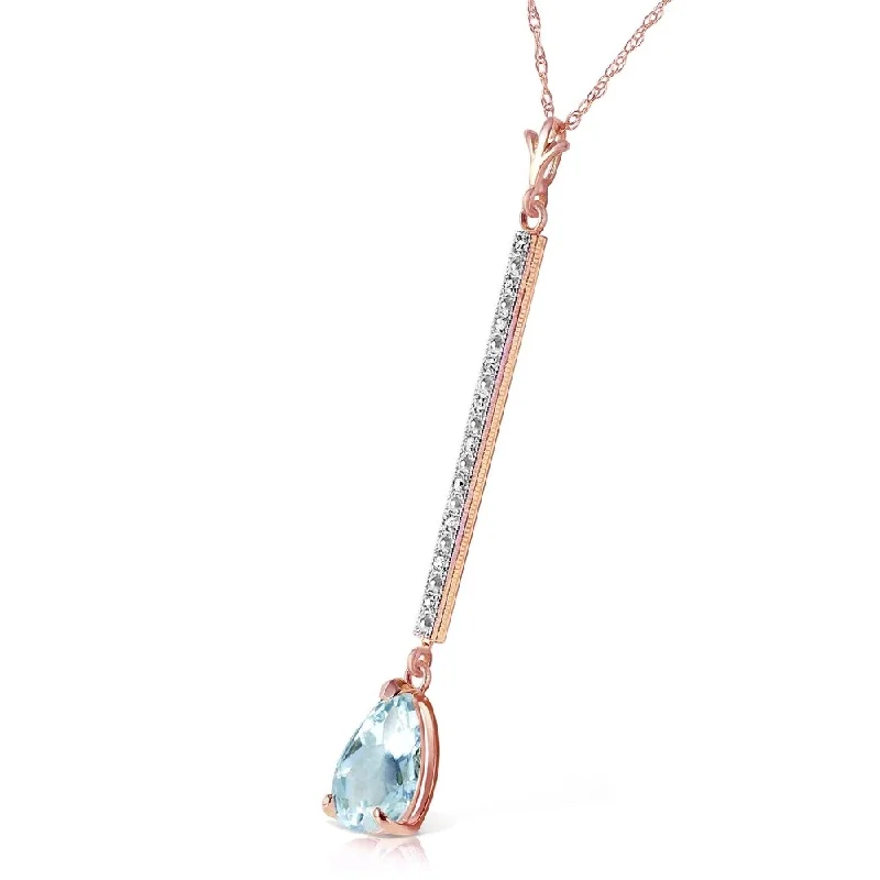 Pixie wing necklaces-14K Solid Rose Gold Necklace with Diamonds & Aquamarine