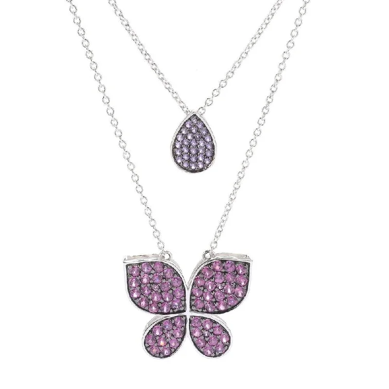 Drape-style necklaces-Sterling Silver 18' Gemstone 'Butterfly Kisses' Necklace