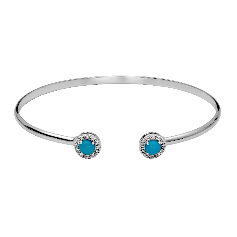 Heavy stone bangles-Silver Birthstone Cuff Bracelet-Turquoise