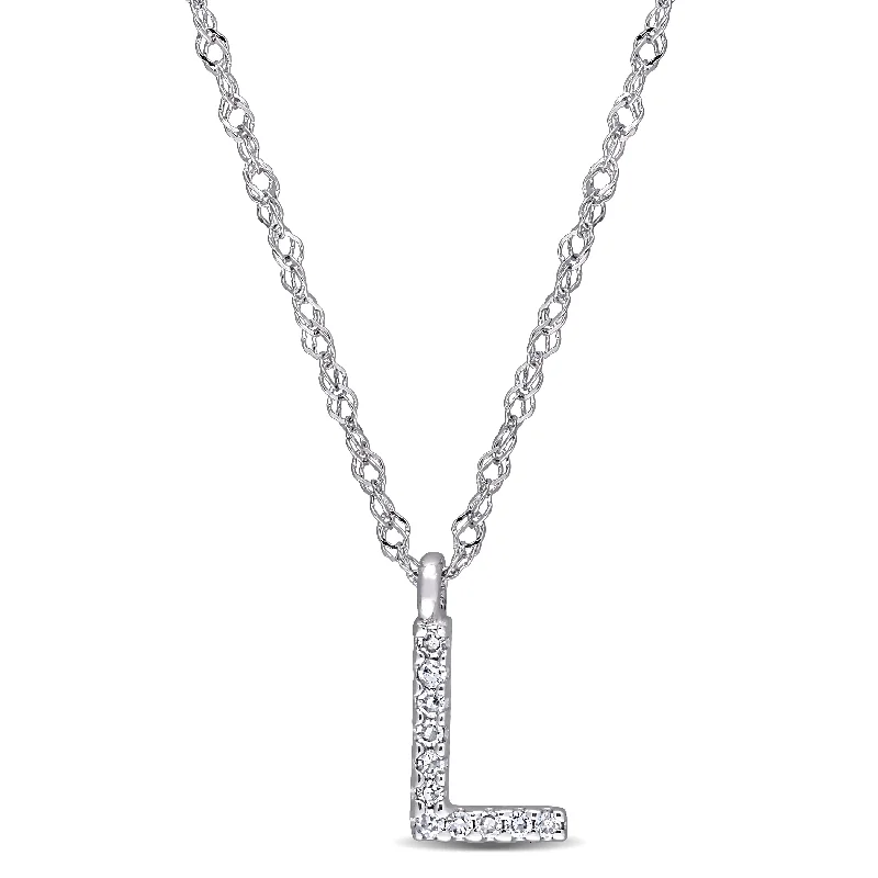 Vivid druzy necklaces-Miadora 14k White Gold Diamond Accent L Initial Necklace